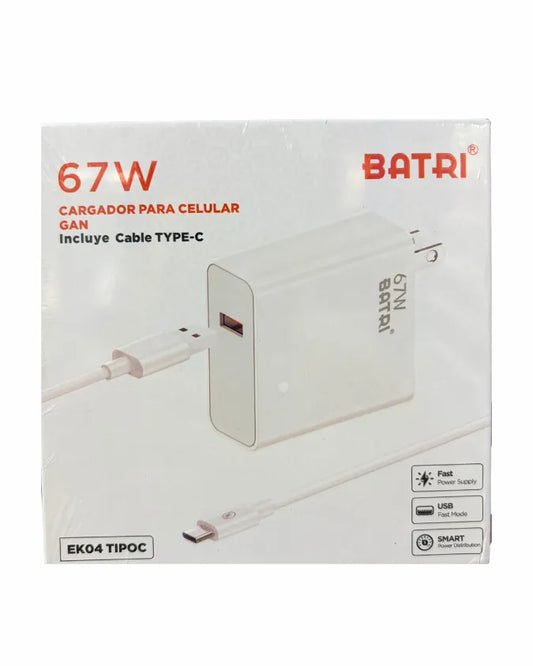 Cargador 67W | Carga Super Rapida | Adaptador + Cable Tipo C | Batri EK04