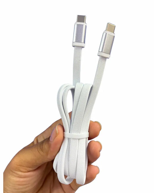Cable Cargador Doble Tipo C | 66w | Super Carga Rapida | Cable Plano Resistente | 1 metro | Color Blanco | Batri CU11