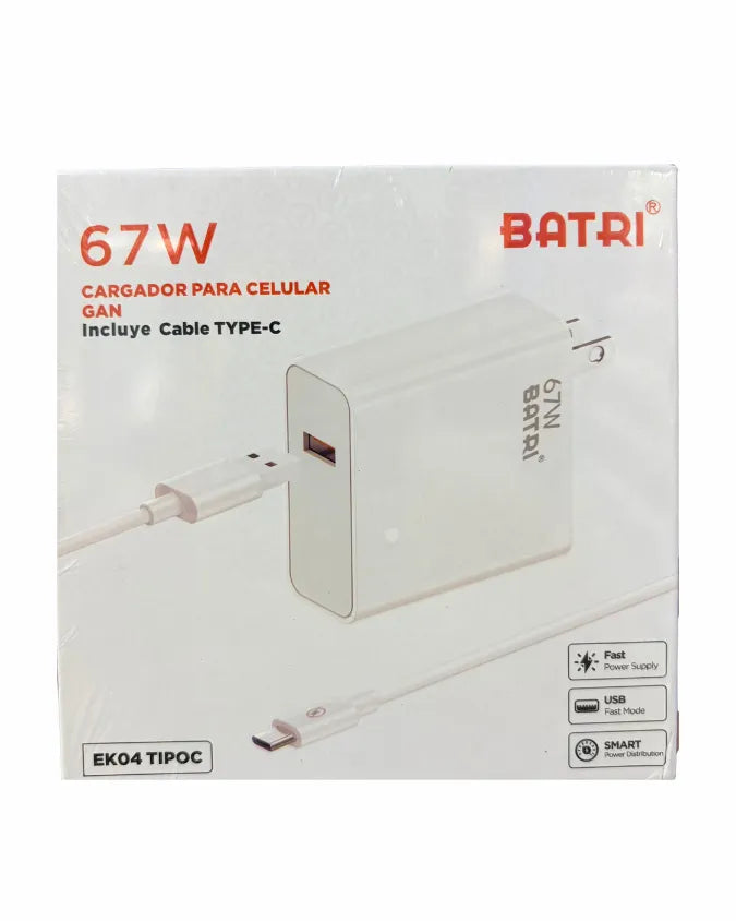 Cargador 67w Completo | Adaptador + Cable Tipo C | Carga Super Rapida | Batri EK04
