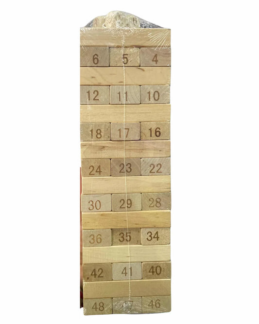 Jenga De Madera Grande | Numeros | 48 Piezas | 21cms | Incluye Cuatro Dados