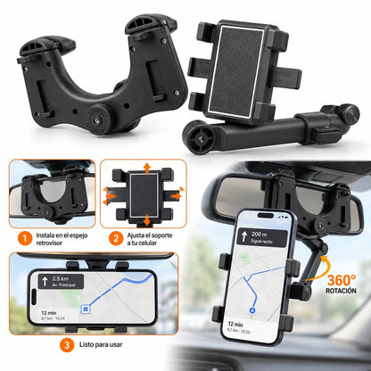 Soporte Porta Celular en Retrovisor 360° Para Vehiculo | Holder Ajustable Y Muy Resistente | PR 703