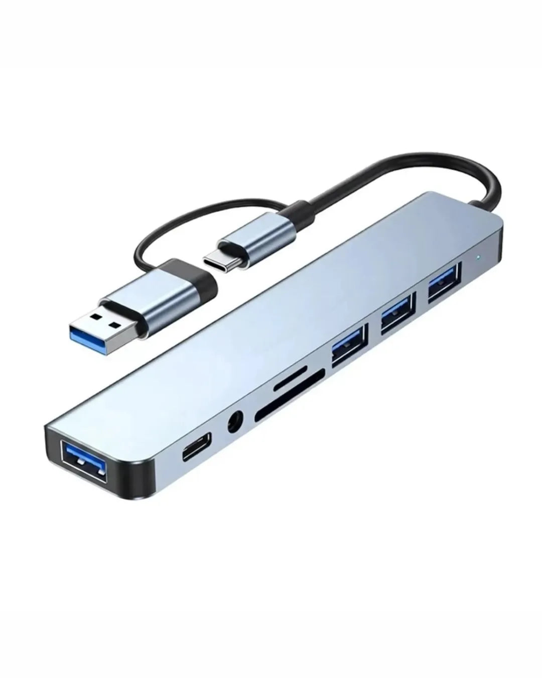 Multipuerto 8 en 1 | Adaptador Hub | Tipo C, USB, SD, TF y Audio | 3.0 A | Carga Rapida | Model HTCU8