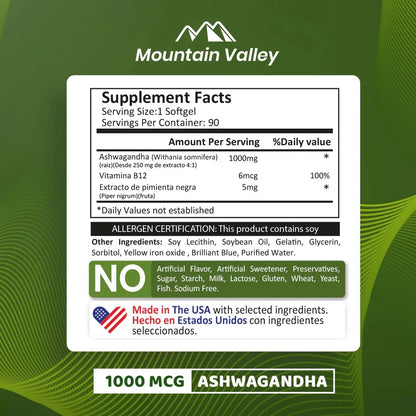 Ashwagandha 1000 gr | 90 capsulas | Mountain Valley