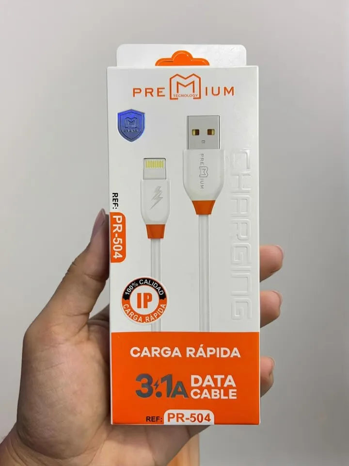 Cable Cargador USB a Lightning Iphone | 3.1a | 1 Metro | Carga Rapida | Incluye Organizador de Cable | Premium PR 504