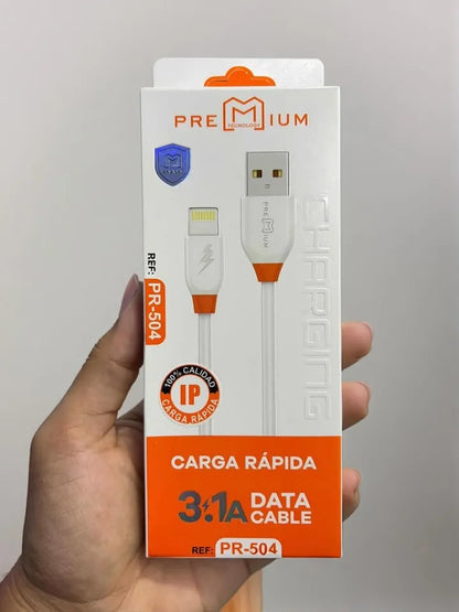 Cable Cargador USB a Lightning Iphone | 3.1a | 1 Metro | Carga Rapida | Incluye Organizador de Cable | Premium PR 504