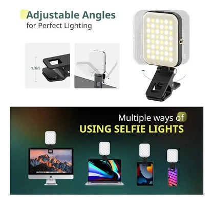Luz Led Selfie Portatil Magnetica | Recargable | Temperatura de Color Ajustable | Con Pinza Para Encaganchar |  Panel de Luz | W80