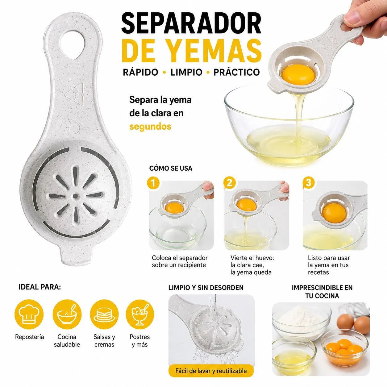 Separador De Yemas De Huevo | Colador Clara | Utensilio De Cocina | Blanco