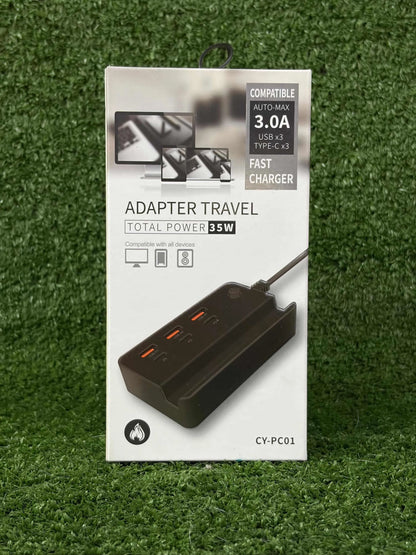 Adaptador Multipuerto 3.0 A | 3 entradas USB Y 3 entradas Tipo C | 35W | Carga Rapida