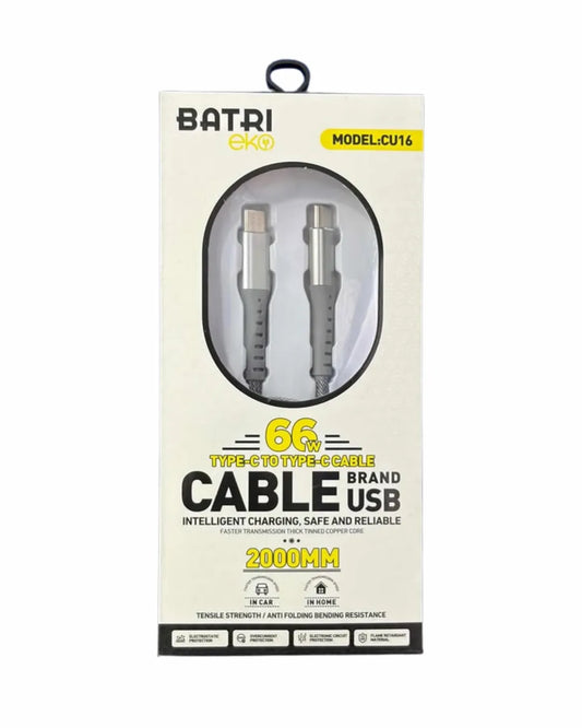 Cable Cargador | Doble Tipo C | 66w | 2 Metros | Resistente | Batri