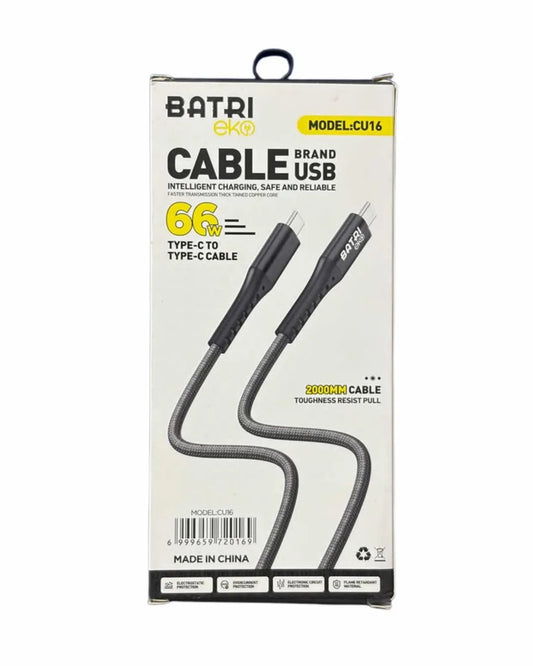 Cable Cargador | Doble Tipo C | 66w | 2 Metros | Resistente | Batri