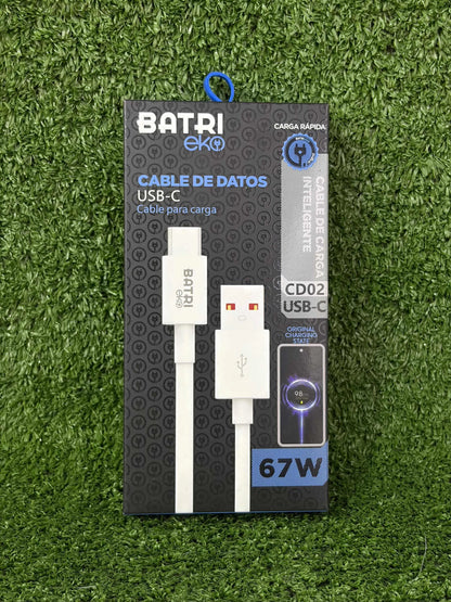 Cable Cargador | USB - Tipo C | 67w | 1 Metro | Carga Rapida | Resistente | Batri