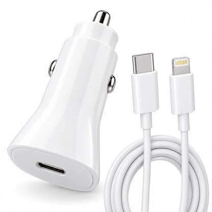 Cargador Iphone Para Auto 20w | Cargador Para Carro Completo |Adaptador + Cable tipo C  a Lightning | Carga Rapida