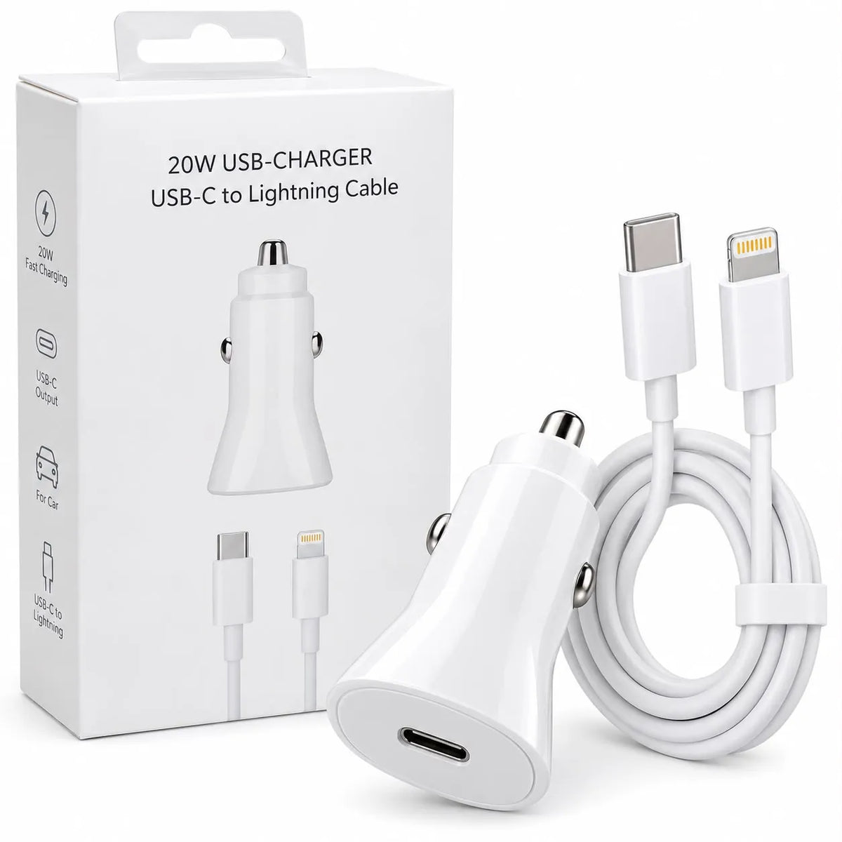 Cargador Iphone Para Auto 20w | Cargador Para Carro Completo |Adaptador + Cable tipo C  a Lightning | Carga Rapida