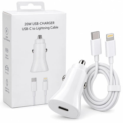 Cargador Iphone Para Auto 20w | Cargador Para Carro Completo |Adaptador + Cable tipo C  a Lightning | Carga Rapida
