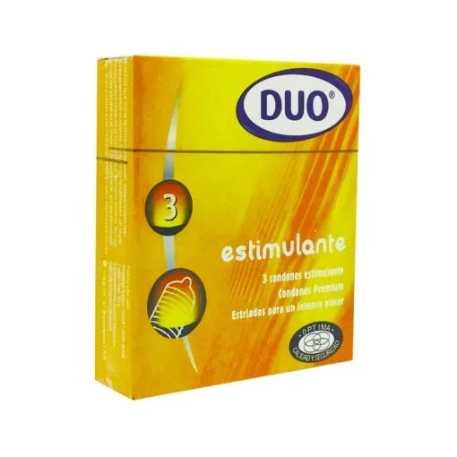 Condones Duo | Estriado Y Lubricado | Estimulante | Paquete X 3 Unidades