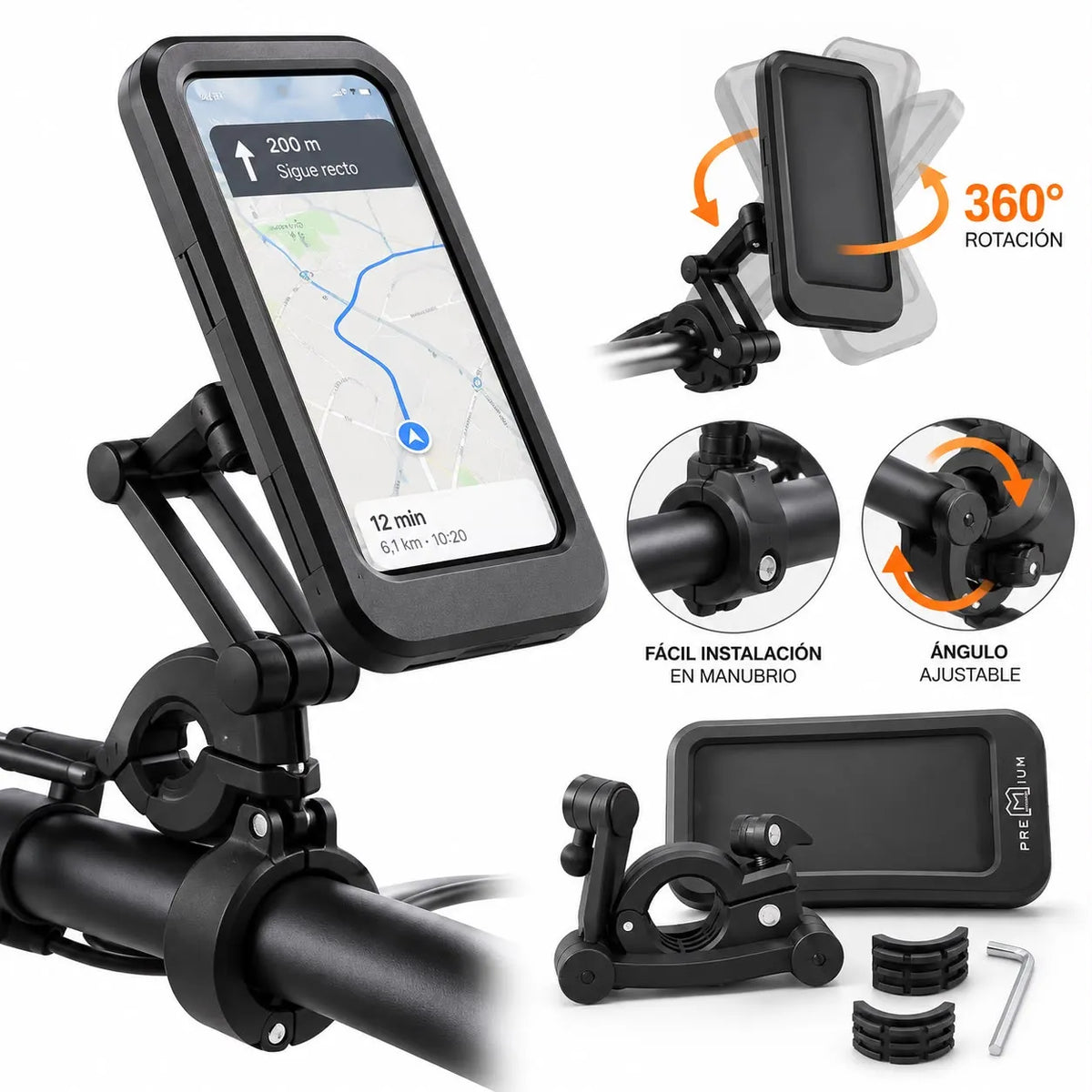 Soporte Porta Celular | Para Bicicleta o Moto | Holder Ajustable Y Muy Resistente | Incluye Herramienta de Ajuste | Premium PR 705