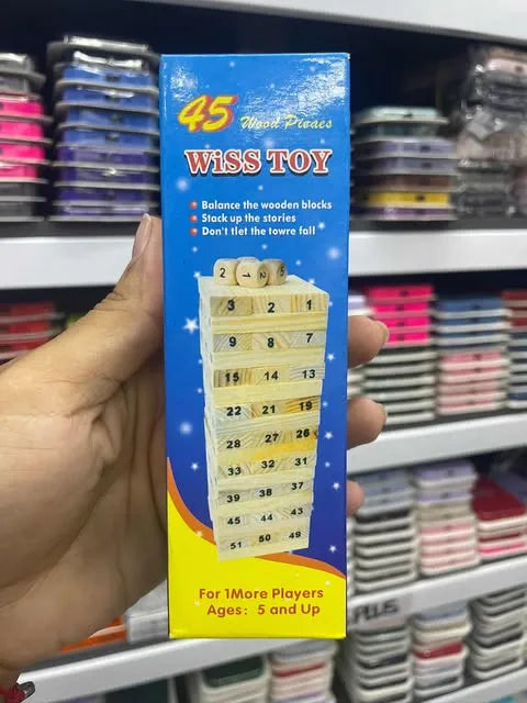 Jenga De Madera | Numeros | 48 Piezas | 13cms | Incluye Dados