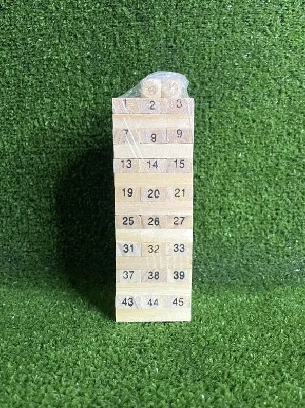 Jenga De Madera | Numeros | 48 Piezas | 13cms | Incluye Dados