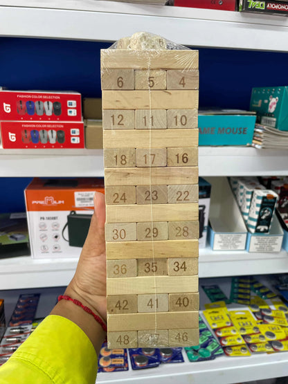 Jenga De Madera Grande | Numeros | 48 Piezas | 23cms | Incluye Cuatro Dados