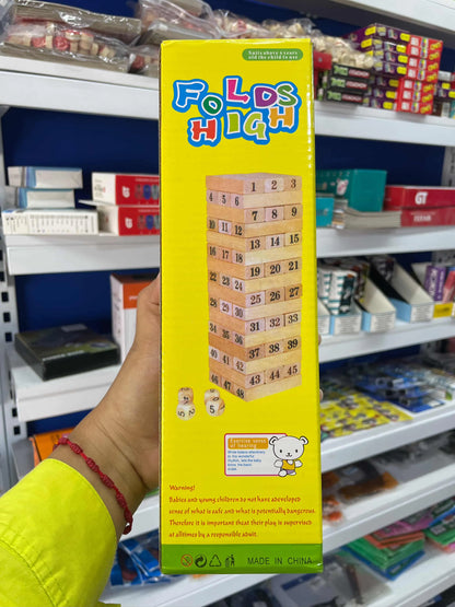 Jenga De Madera Grande | Numeros | 48 Piezas | 23cms | Incluye Cuatro Dados