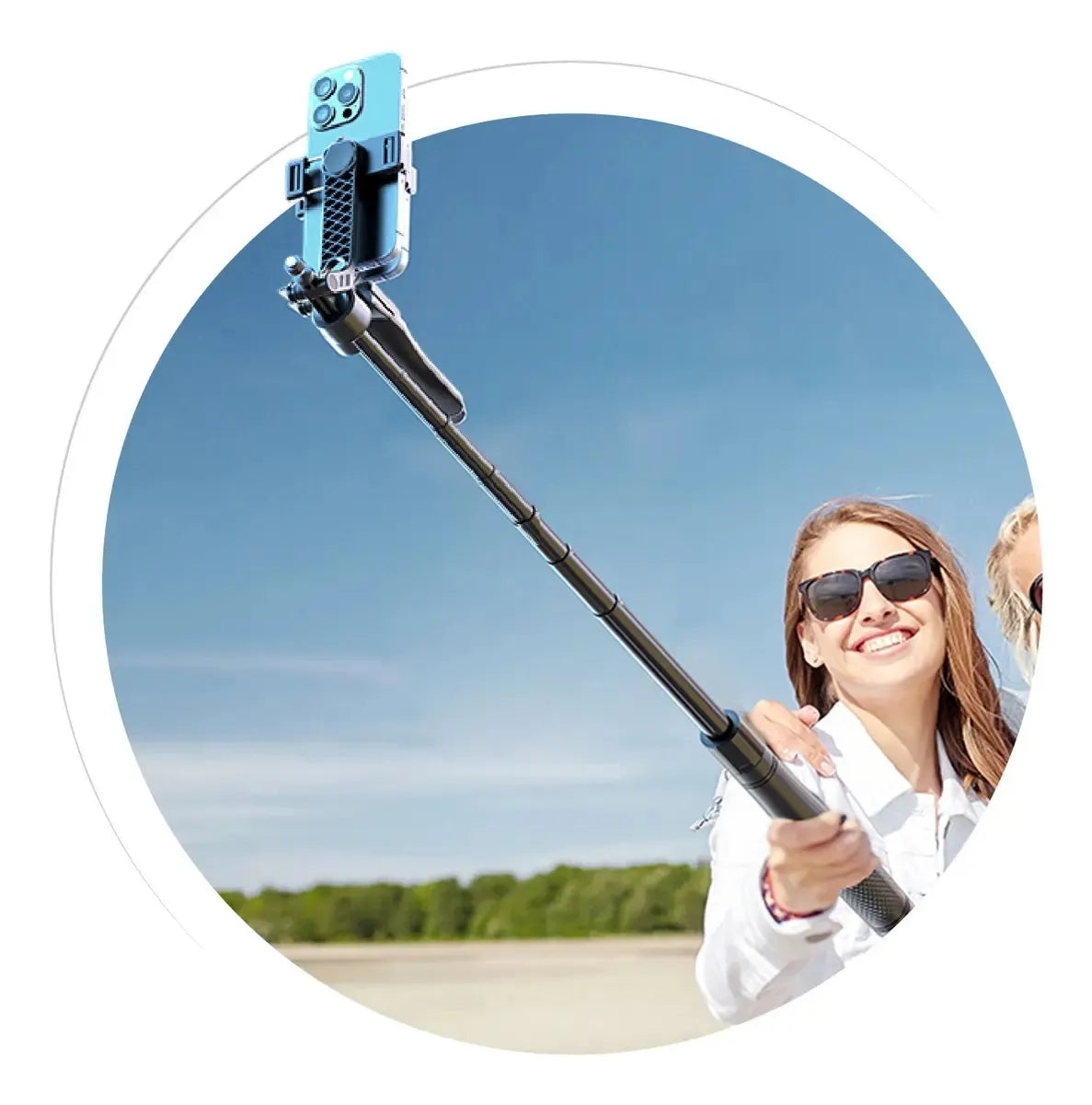 Tripode y Selfie | Ultralargo 2,15 metros | Cabezal con giro de 360° horizontal y hasta 180°/240° vertical | Resistente y Recargable | Incluye Mini Control para Tomar Foto y Cable de Carga | Ref K29