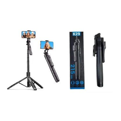 Tripode y Selfie | Ultralargo 2,15 metros | Cabezal con giro de 360° horizontal y hasta 180°/240° vertical | Resistente y Recargable | Incluye Mini Control para Tomar Foto y Cable de Carga | Ref K29