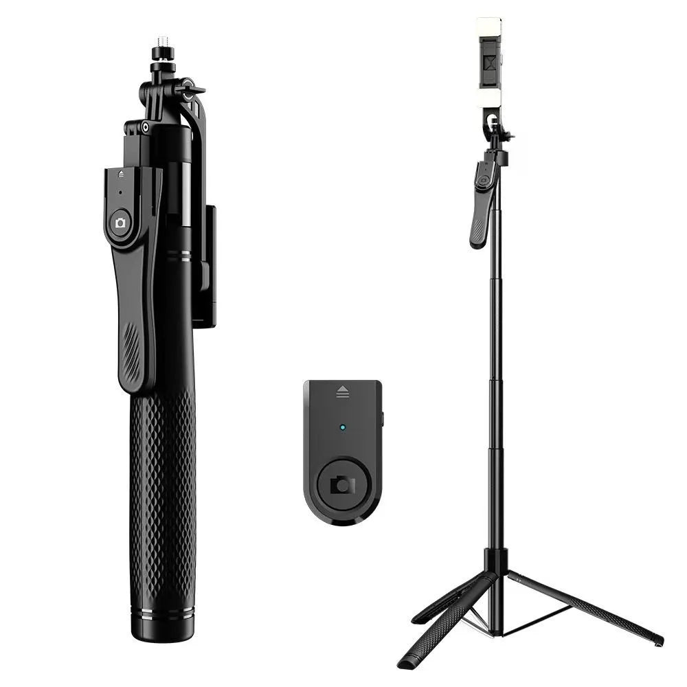 Tripode y Selfie | Ultralargo 2,15 metros | Cabezal con giro de 360° horizontal y hasta 180°/240° vertical | Resistente y Recargable | Incluye Mini Control para Tomar Foto y Cable de Carga | Ref K29