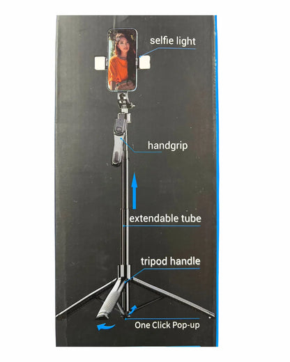 Tripode y Selfie | Ultralargo 2,15 metros | Cabezal con giro de 360° horizontal y hasta 180°/240° vertical | Resistente y Recargable | Incluye Mini Control para Tomar Foto y Cable de Carga | Ref K29