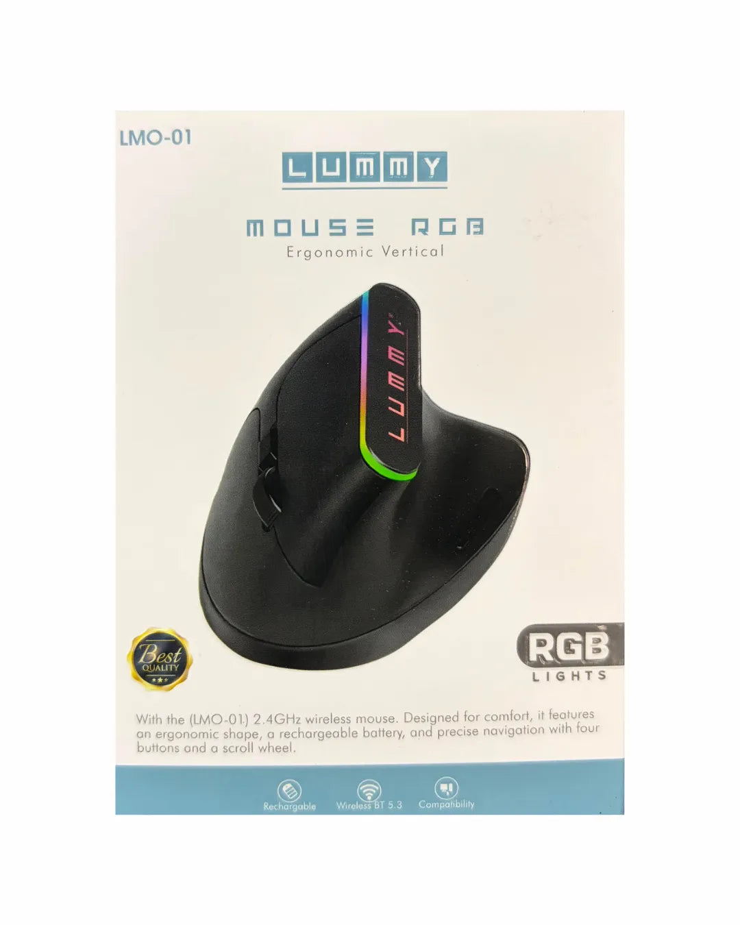 Mouse Inalambrico | Ergonomico | 2.4 Ghz + Bluetooth | Recargable | Alta Precision | Incluye Cable Para Cargar | Color Negro | LMO-01