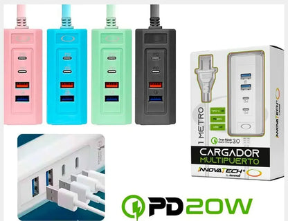 Cargador Multipuerto | Tipo C X2 Y USB X2 | PD20W | 3.0 Quick Charge | Innovatech