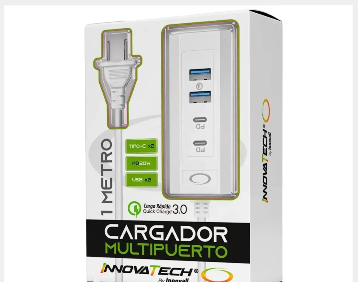 Cargador Multipuerto | Tipo C X2 Y USB X2 | PD20W | 3.0 Quick Charge | Innovatech