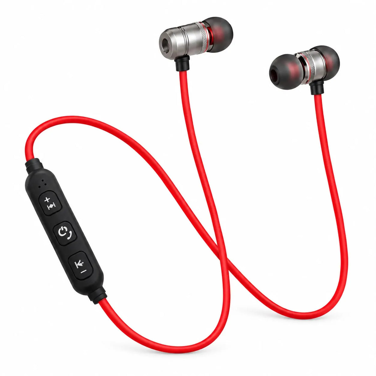 Audifonos Deportivos | Inalambricos Neckband | Bluetooh | Magneticos con Microfono | Cable Plano Rojo |Incluye Cable para Recargar | Premium Pt 512