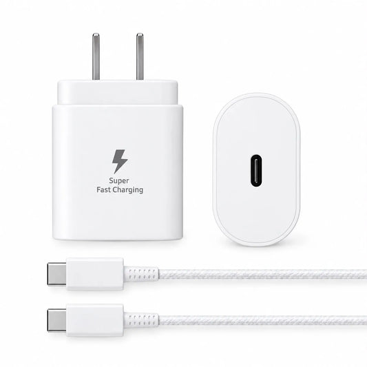 Cargador Samsung 25w | Doble Tipo C | Carga Super Rapida | Adaptador + Cable | Color Blanco