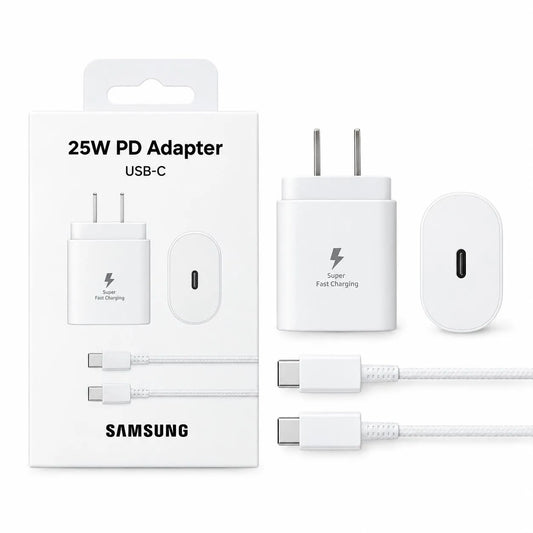 Cargador Samsung 25w | Doble Tipo C | Carga Super Rapida | Adaptador + Cable | Color Blanco