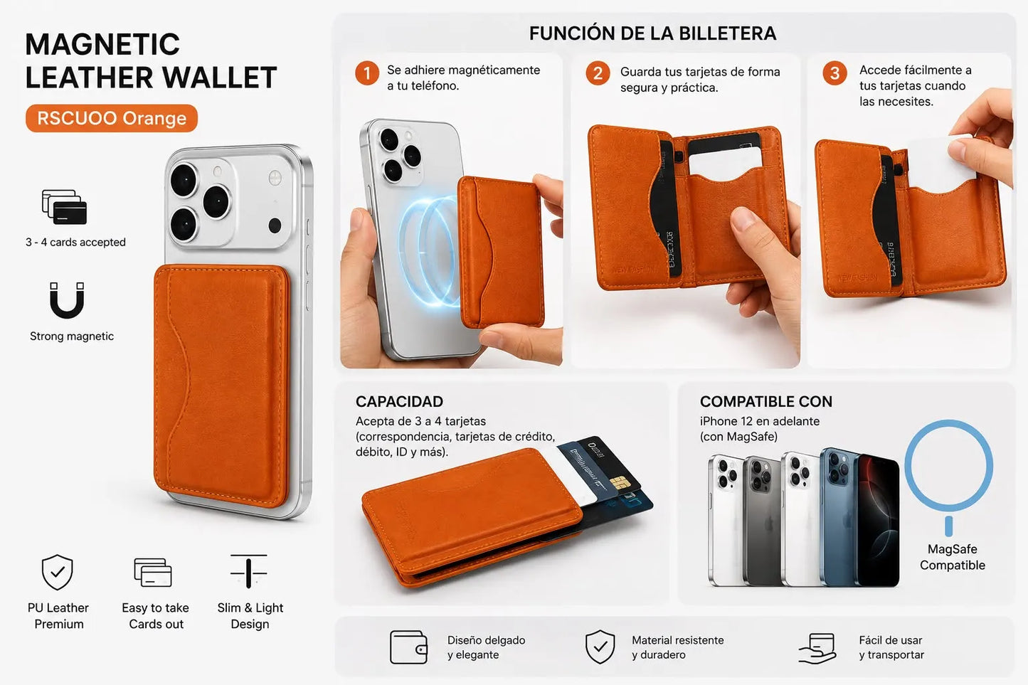 Billetera Magnetica de Cuero Premium para Celular | Porta Tarjetas 3 en 1