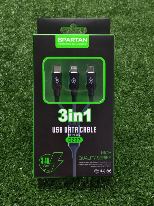 Cable Cargador 3 En 1 | Tipo C | V8 | Iphone | 3.4A | Pulpo | Spartan | Usb Data Cable